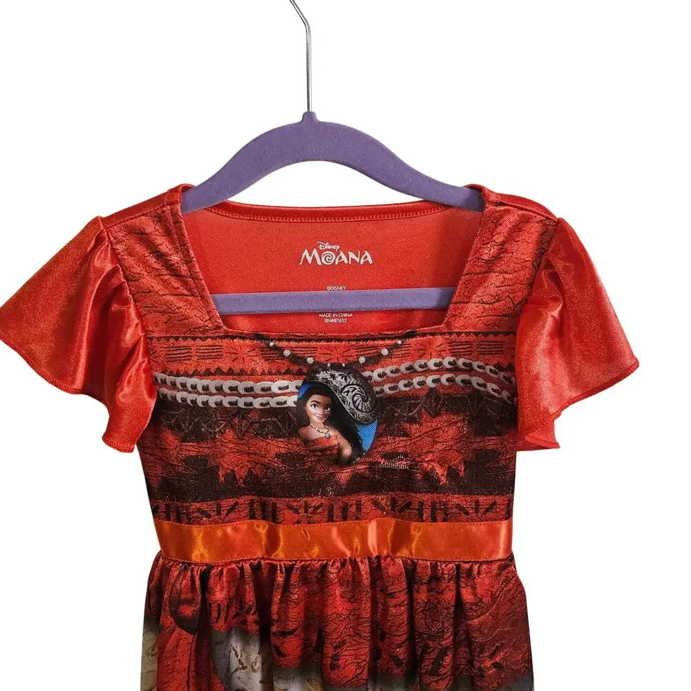 Disney Moana Dress Size 5T Red Coral Nightgown Pajamas Costume Hawaiian Islander - Picture 2 of 6